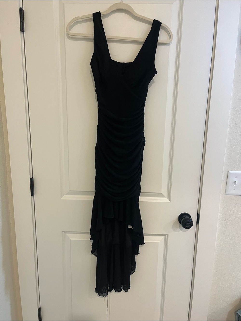 Black Ruched High-Low Evening Dress
